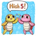 High five turtles Ã¢â¬â square size with speech bubble and watercolor background Royalty Free Stock Photo